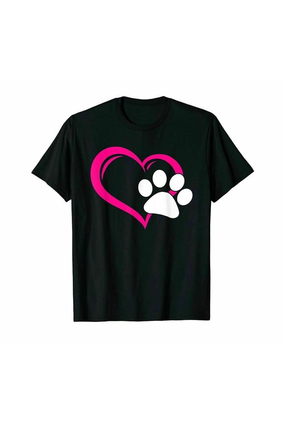 Cute I Love My Dog Puppy Cat Paw Heart Shirt Funny Cotton Men