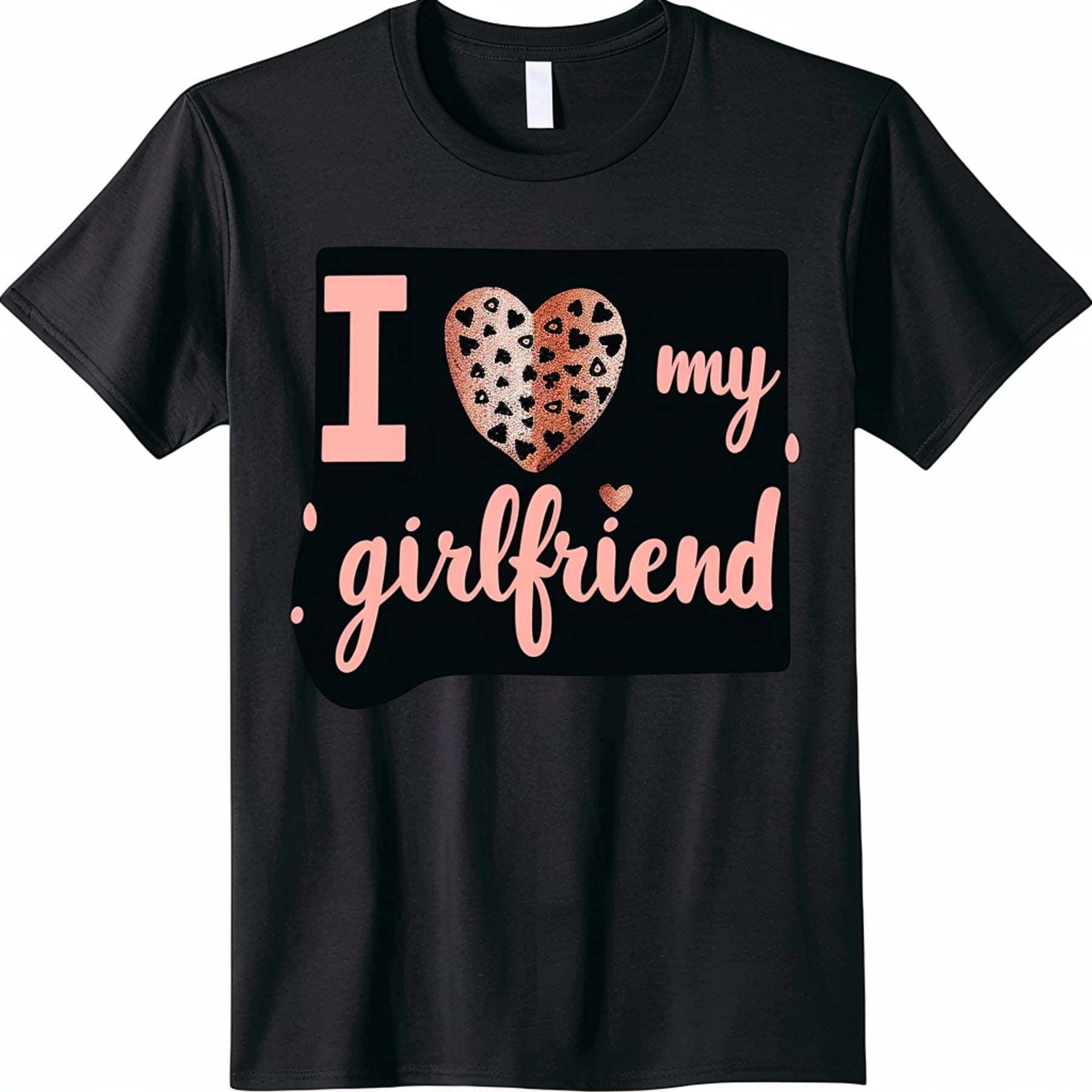 Cute I Love My Girlfriend TShirt Rose Gold Text Heart & Cheetos Logo Cartoon Style Black Tee