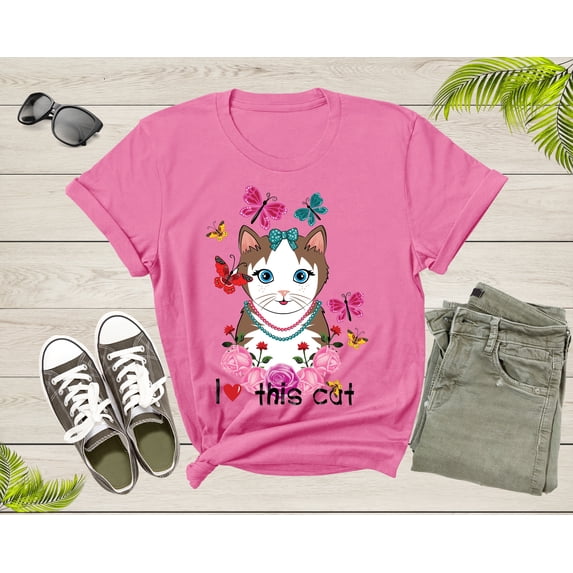 Cute I Love This Cat Butterflies and Roses for Women Girls T-Shirt Cat Lover Gift T Shirt for Men Women Kids Boys Girls Graphic Tshirt