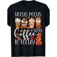 thumbnail image 1 of Cute I Need Coffee To Focus Fall Pumpkin Teacher TShirtRetro Casual Crew Neck Printed T-Shirt, 1 of 5