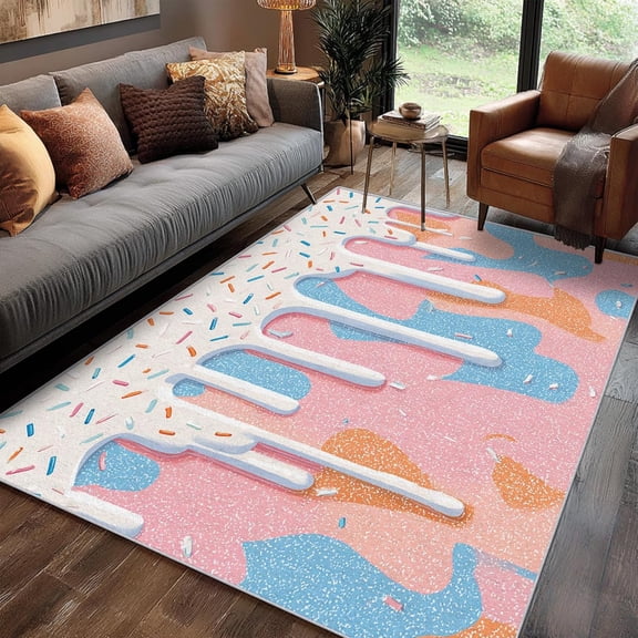 Cute Ice Cream Area Rugs, Pink Dessert Carpet, Washable Non Slip Low Pile Soft Rug for Bedroom Living Room Decor Mat 2ftx3ft