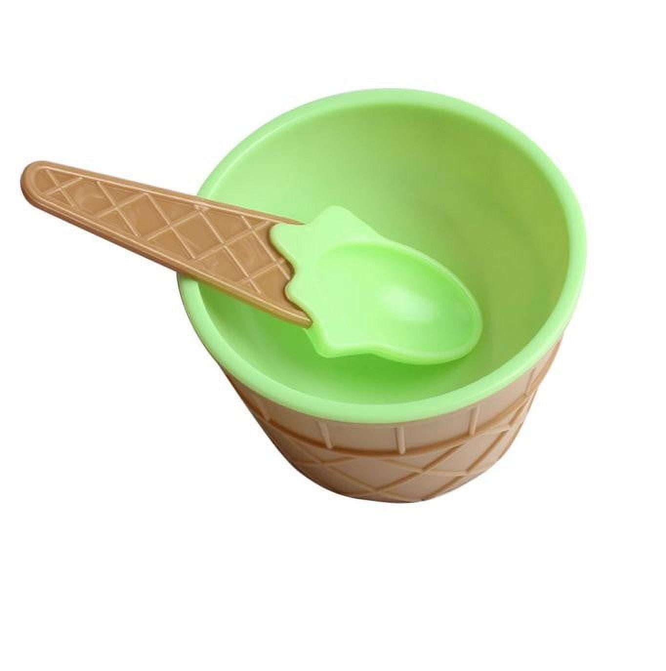 Cute Ice Cream Bowl Spoon Ice Cream Cup Children's Plastic Bowl Green