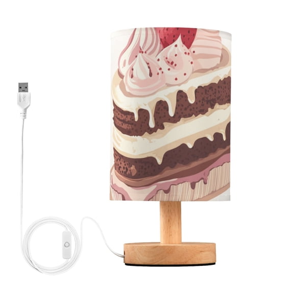 Cute Ice Cream Cakes with Fruits Table Lamp with USB Port LED Warm Light Lamp Night Light Home Decor