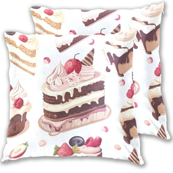 Cute Ice Cream Cakes with Fruits Throw Pillow Covers Pillowcases 16 x 16 Inch Home Decor 2 Packs for Bedroom Sofa