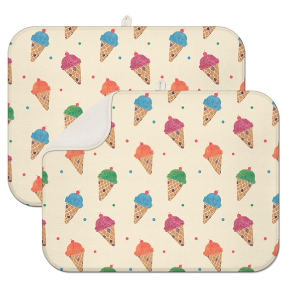 Cute Ice Cream Coffee Mat – Colorful Microfiber Spill Mat with Hand Drawn Vintage Dessert and Sweet Treats Design, Fast Drying Dish Drying Pad for Kitchen