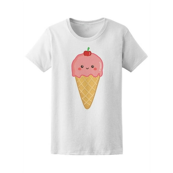 Cute Ice Cream Cone Cherry Top T-Shirt Women -Image by Shutterstock, Female Medium
