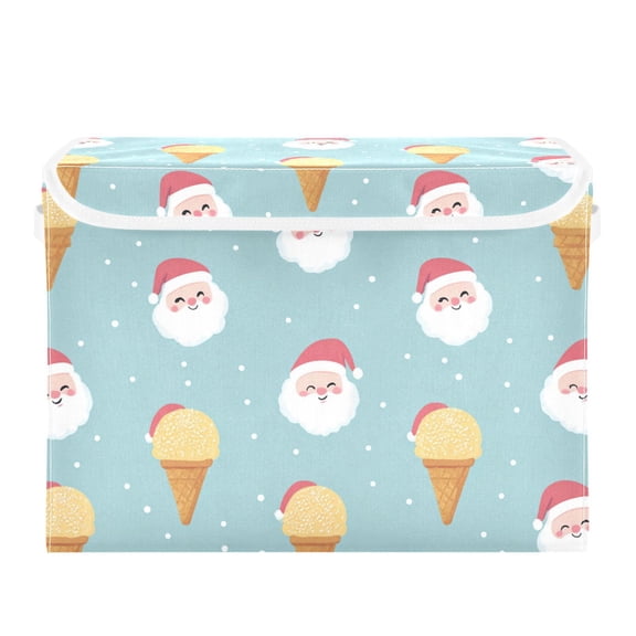 Cute Ice Cream Cone Christmas Santa Faces Foldable Storage Bins with Lids Handles Collapsible Storage Containers Tote Boxes 16.5 x 12.6 x 11.8 inches