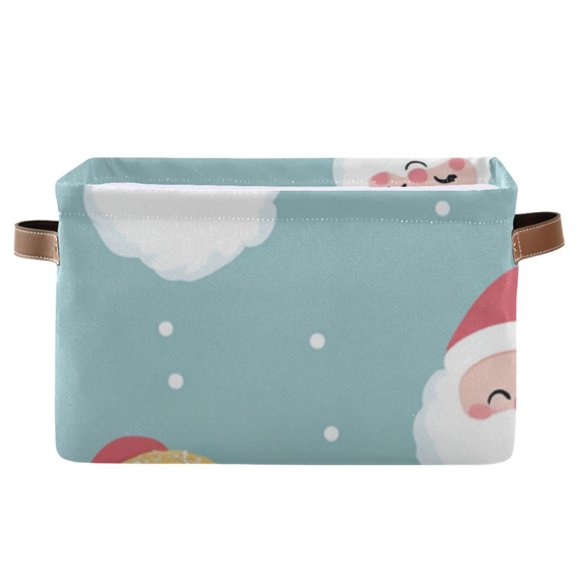 Cute Ice Cream Cone Christmas Santa Faces Square Storage Bins with Handles Collapsible Containing Box 1 Pack