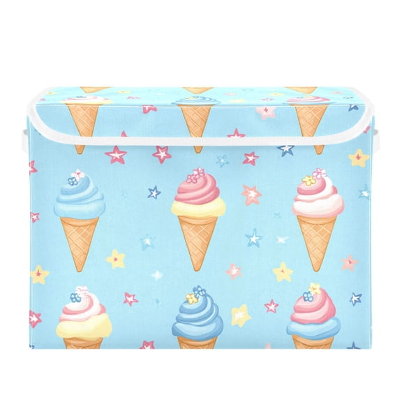 Cute Ice Cream Cones Stars Foldable Storage Bin with Lid and Handle Collapsible Storage Box 16.5 x 12.6 x 11.8 inches