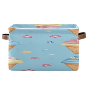 Cute Ice Cream Cones Stars Square Storage Bins with Handles Collapsible Containing Box 1 Pack
