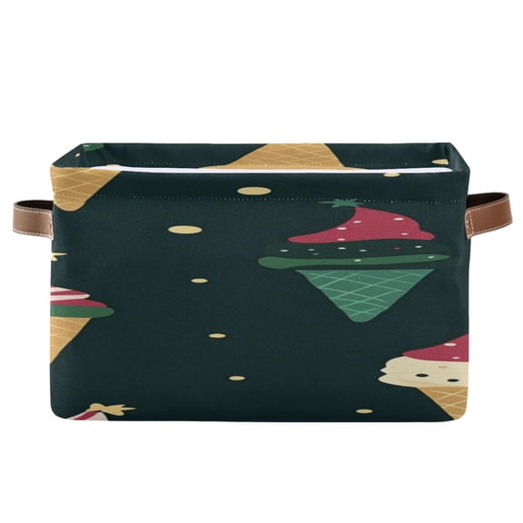 Cute Ice Cream Cones with Christmas Elements Square Storage Bins with Handles Collapsible Containing Box 1 Pack