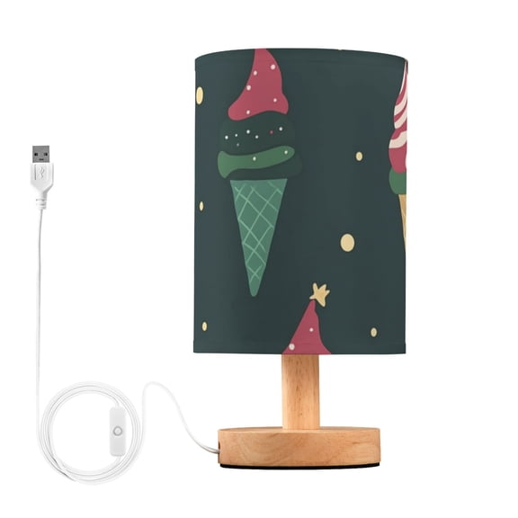 Cute Ice Cream Cones with Christmas Elements Table Lamp with USB Port LED Warm Light Lamp Night Light Home Decor