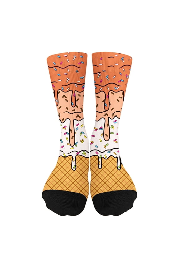 Cute Ice Cream Crew Socks for Kids Boys Girls, Funny Patterned Novelty Baseball Sock Non Grip Children Casual Daily Wear A01 Orange, 7-13 Years