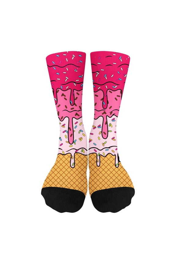 Cute Ice Cream Crew Socks for Kids Boys Girls, Funny Patterned Novelty Baseball Sock Non Grip Children Casual Daily Wear A01 Red, 7-13 Years