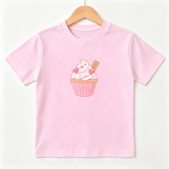 Cute Ice Cream Cupcake Girls Graphic Tee, Sweet Kawaii Dessert 100% Cotton Kids Short Sleeve T-Shirt 4-13Y