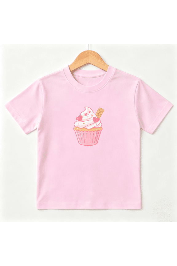 Cute Ice Cream Cupcake Girls Graphic Tee, Sweet Kawaii Dessert 100% Cotton Kids Short Sleeve T-Shirt 4-13Y