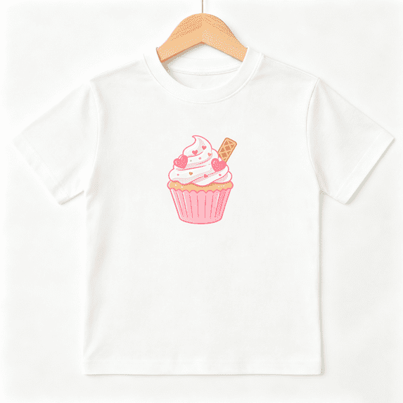 Cute Ice Cream Cupcake Girls Graphic Tee, Sweet Kawaii Dessert 100% Cotton Kids Short Sleeve T-Shirt 4-13Y
