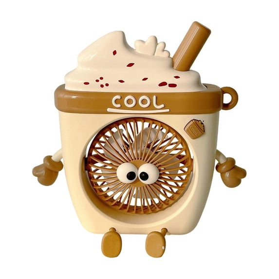 Cute Ice Cream Drink Cup Mini Fan, Rechargeable Portable Desktop Fan with Adjustable Speed & Animation Design for Home, Office, Travel