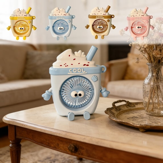 Cute Ice Cream Drink Cup Shaped Mini Fan Adjustable Speed USB Rechargeable Portable Desktop Fan for Home Office Youth Room by PALIFEUR