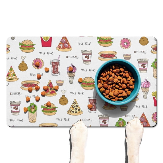 Cute Ice Cream Pattern Dog Feeding Mat - Non-Slip Absorbent Pet Food Mat with Kawaii Dessert Design, Waterproof Multi-Layer for Messy Eaters (Pink, Retro Style)