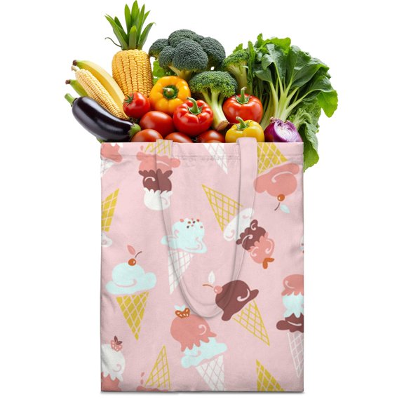 Cute Ice Cream Print Canvas Tote Bag – Reusable Vintage Dessert Aesthetic Shopping Bag with Kawaii Watercolor Style for Summer, Retro Lovers & Sweet Treat Fans