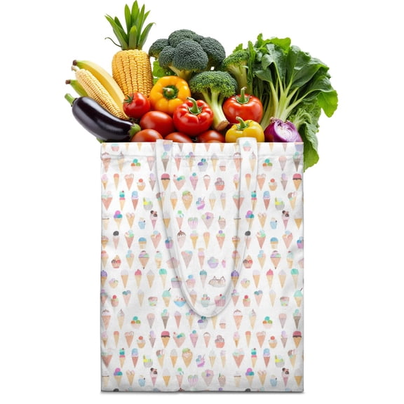 Cute Ice Cream Print Canvas Tote Bag – Reusable Vintage Dessert Aesthetic Shopping Bag with Kawaii Watercolor Style for Summer, Retro Lovers & Sweet Treat Fans