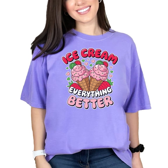 Cute Ice Cream T-Shirt, Everything Better Ice Cream Graphic Tee, Fun Summer T-Shirt, Sweet Treats Shirt, Colorful Ice Cream Design, Violet Comfort Colors T-Shirt, Small