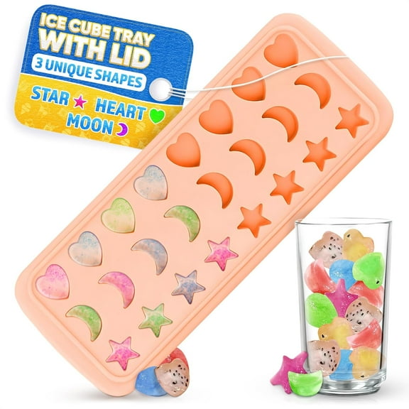 Cute Ice Cube Tray with Lid  Flexible, Food Safe, Temperature-Resistant Silicone Star, Moon, and Heart Ice Cube Tray Fun Shapes in 24 Cavities  Easy to Clean and Remove, Great for Home Creations