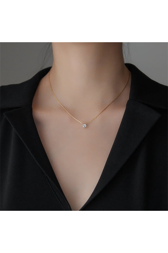 Cute Iced Out Tiny Round Pendant Necklace Female 14K Yellow Gold Clavicle Chain For Women Jewelry Chocker