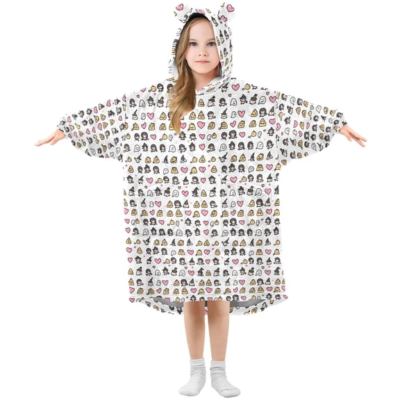 Cute Icons Theme ﻿Wearable Blankets Hoodie Oversize Sherpa Wearable Soft Blanket Warm Cozy 3-14 Age