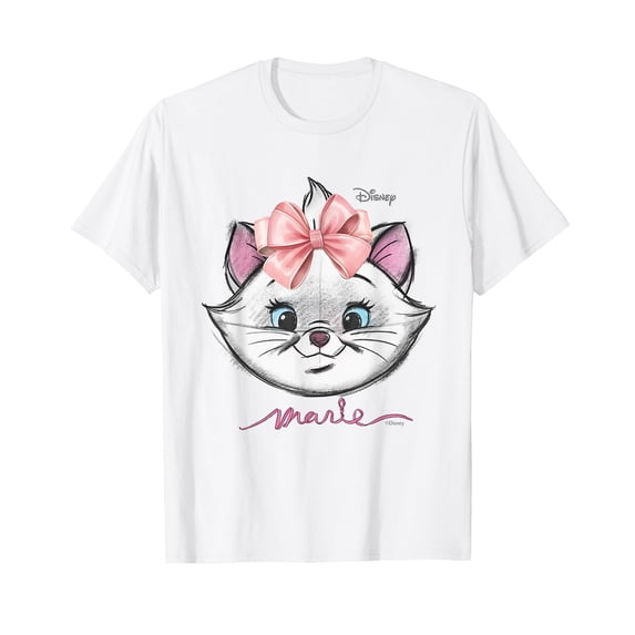 Cute Illustrated Cat Face with Pink Bow T-Shirt for Fun and Playful Style