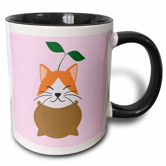 3drose, Cute Image of a Cat Inside the Pot, 11oz Two-tone Black Mug