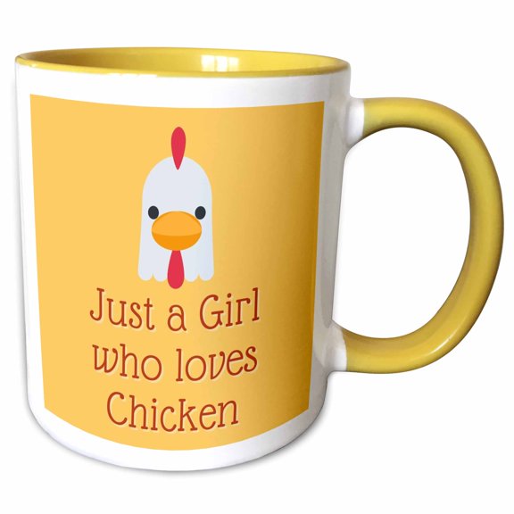 3drose, Cute Image of a Hen,with Text of Just a Girl Who Loves Chicken, 11oz Two-tone Yellow Mug