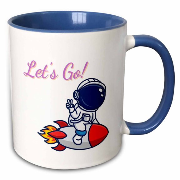 3drose, Cute Image of a Rocket with Astronaut, 11oz Two-tone Blue Mug