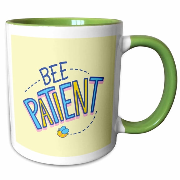 3drose, Cute Image of Bee with Text of Bee Patient, 15oz Two-tone Green Mug