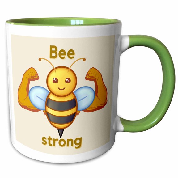 3drose, Cute Image of Bee with Text of Bee Strong, 11oz Two-tone Green Mug