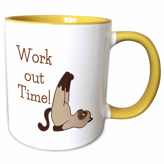 3drose, Cute Image of Cat Working Out, 11oz Two-tone Yellow Mug