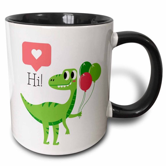 3drose, Cute Image of Dinosaur, 11oz Two-tone Black Mug