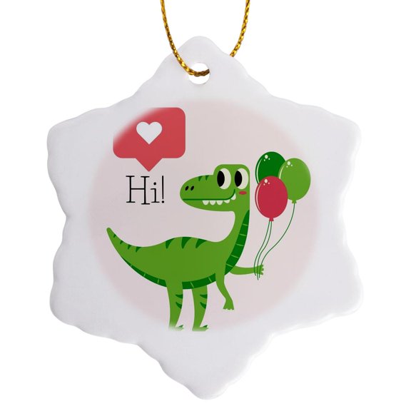 3drose, Cute Image of Dinosaur, 3 inch Snowflake Porcelain Ornament