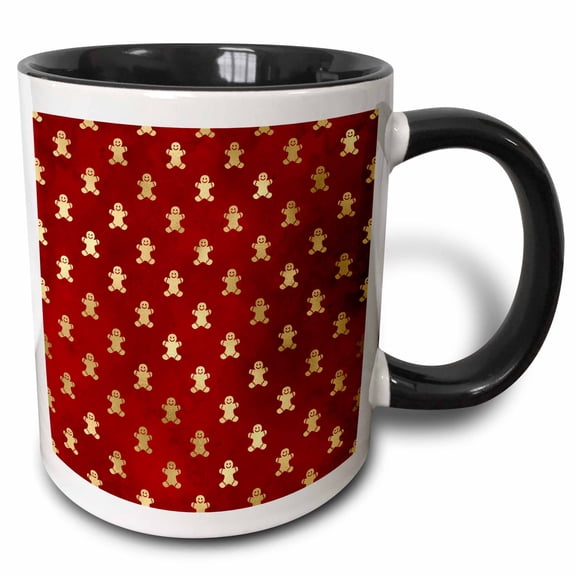 3drose, Cute Image of Gold Gingerbread Men Pattern, 15oz Two-tone Black Mug
