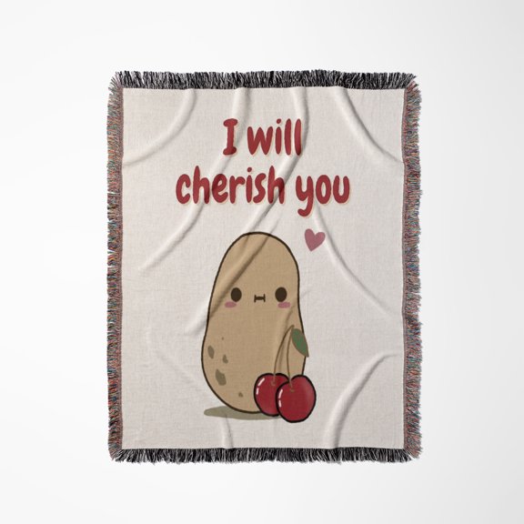 Cute Image Of Potato With Cherry, Woven Blanket