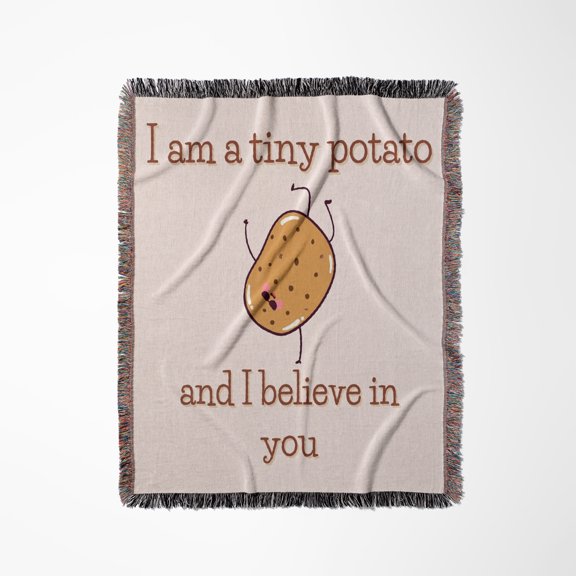 Cute Image Of Potato With Funny Text, Woven Blanket