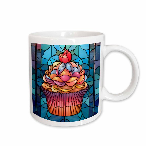 3drose, Cute Image of Stained Glass Cupcake Background, 11oz Mug