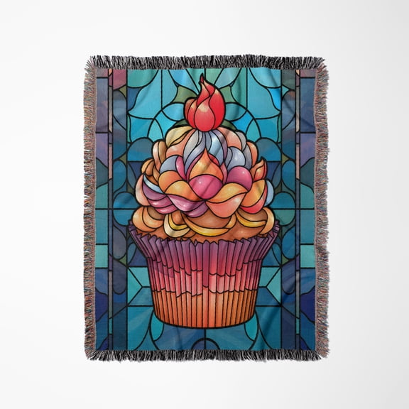 Cute Image Of Stained Glass Cupcake Background, Woven Blanket