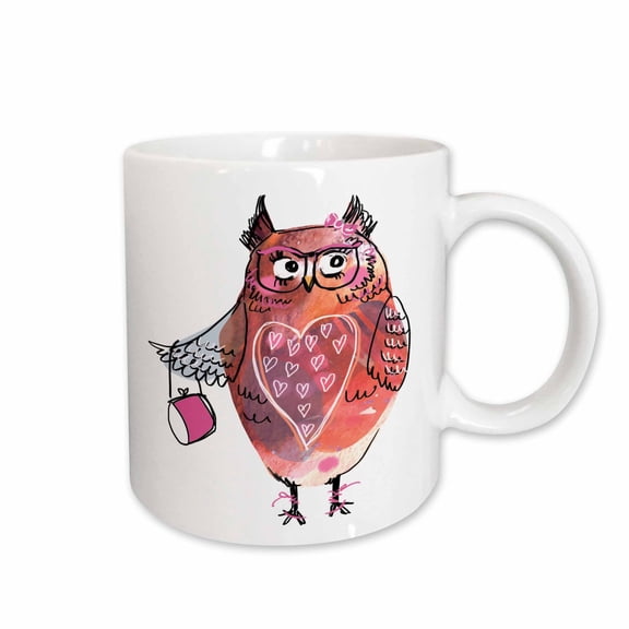 3drose, Cute Image of Watercolor Lady Owl Illustration, 15oz Mug
