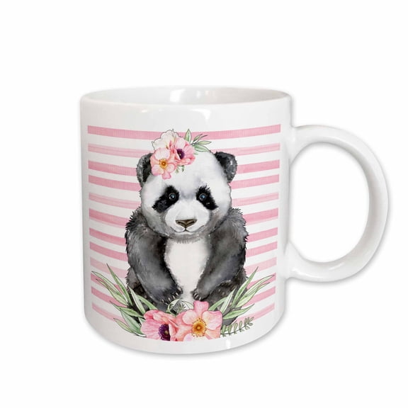 3drose, Cute Image of Watercolor Panda Bear with Flowers Design, 15oz Mug