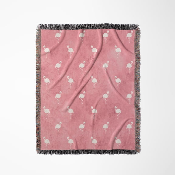 Cute Image Of Watercolor Pink And White Pink Flamingo Pattern, Woven Blanket