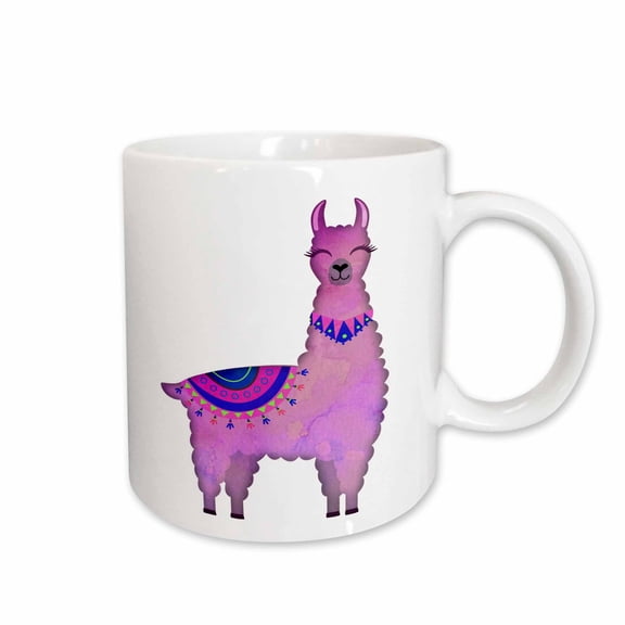 3drose, Cute Image of Watercolor Smiling Purple Llama Illustration, 11oz Mug