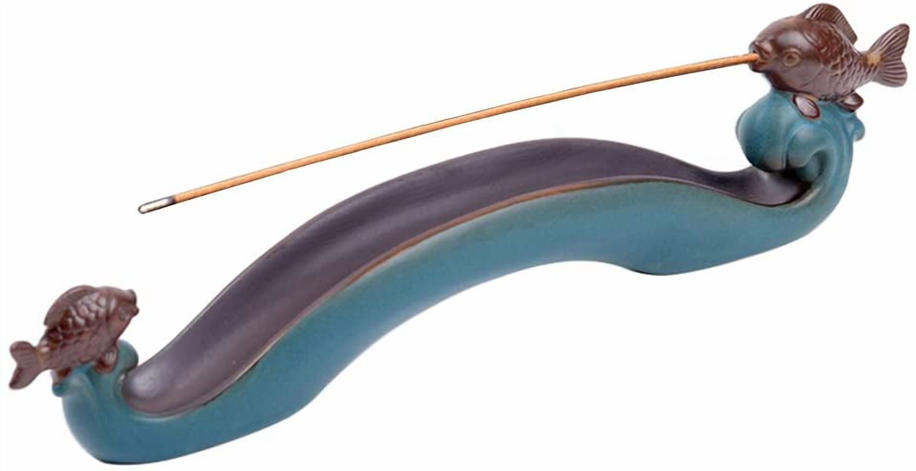 Cute Incense Holder Fish, Ceramic Incense Stick Holder Double Incense Burner, Funny Long Incense Ash Tray for Home Decoration, Yoga. Meditation, Tea