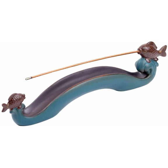 Cute Incense Holder Fish, Ceramic Incense Stick Holder Double Incense Burner, Funny Long Incense Ash Tray for Home Decoration, Yoga. Meditation, Tea